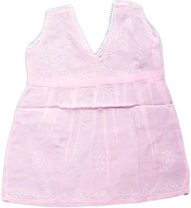 Lucknow Chikankari Embroidered Baby Jhabla Frock - view 5